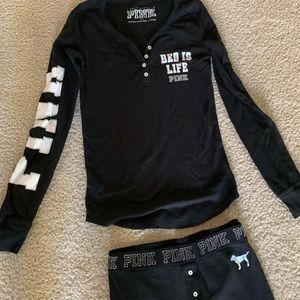 PINK Victoria's Secret Intimates & Sleepwear - Victoria Secret Pink Black Thermal Pajamas Small PINK Victoria's Secret Intimates & Sleepwear - Victoria Secret Pink Black Thermal Pajamas Small